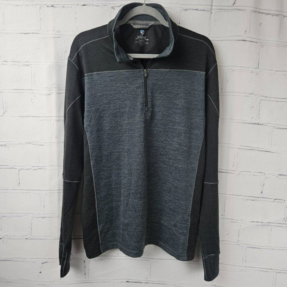 KÜHL Men's Large Black Grey 1/4 Zip Pullover Sweater
